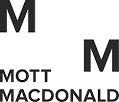 Black text logo of Mott MacDonald with large capital Ms positioned diagonally at the top left and bottom right.