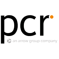 The image features the text pcr in bold black letters on an orange background. Below it is a smaller white text reading an arrow group company, accompanied by a small arrow icon.